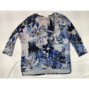 Jess & Jane Womens Carolina Soft Brushed Knit Tunic Abstract Floral Blue S